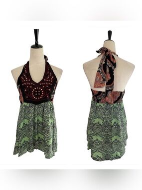 Y2K ANGIE Boho Paisley Studded Halter Top